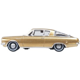 Oxford Diecast 1965 Plymouth Barracuda 1/87 (HO) Scale Diecast Model Car DCD in Gold Metallic with Black Stripes Diecast Toys