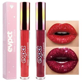 evpct- Kit de 2 pintalabios líquidos de larga duración en rojo rubí y rojo oscuro, mate y brillante, para mujer, Diamond                              