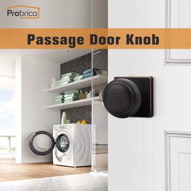 Probrico Oil Rubbed Bronze Square Door Knobs, Passage Door Knobs for Hallway&Closets, Interior Door Handles Stainless Steel, Modern Door Knobs with Square Rosette, 10 Pack