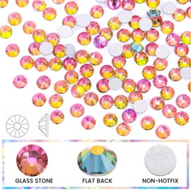 Novani Rhinestones 288pcs Glass Rhinestones Crystal Flatback Gemstones for Crafts Nails Makeup Bags and Shoes Decoration（SS34, Rainbow）