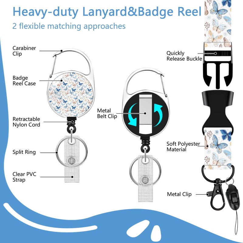 Fjdcslwx Butterfly Badge Holder Reel Lanyard,ID Card Badge Holder Retractable