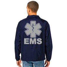 Service and First Responders EMS Coach Jackets Event Staff Men’s and Women’s Cosplay Windbreaker (US, Alpha, 3X-Large, Regular, Regular, EMS - Navy Ver. 1 with High Visibility Logos)
