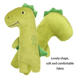 Green Stuffed Dinosaur Car Seat Belt Pillow for Kids, Neck Support Pillow Adjustable Seat Strap Shoulder Pad Road Trip Pillow Seatbelt Buddy,Green Dinosaur