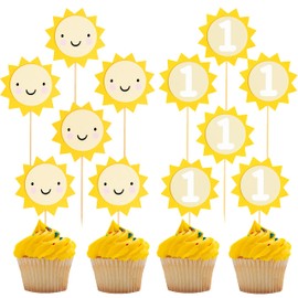 12 decoraciones para cupcakes de primer cumpleaños con diseño de girasol, decoración de primer cumpleaños, decoración de cumpleaños con temática de girasol, decoración para cupcakes, decoración para