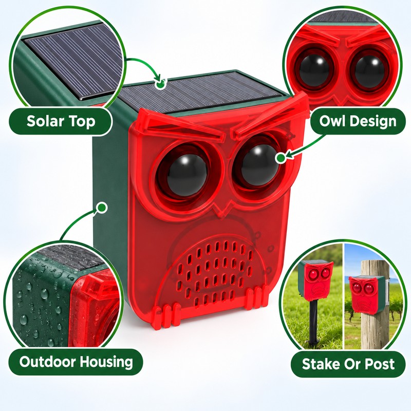 Solar Motion Sensor Alarm with Dog Barking & Gunshot Sounds