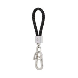 Skipper 8611 Braided Faux Leather Keyring in Many Colours and Stainless Steel Silver with Ring and Carabiner, black
