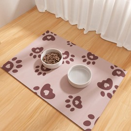 BLESWIN Pet Feeding Mat 16"x24", Absorbent Pet Food Mat, Dog Food Mat Large, Rubber Dog Mats are Non-Slip and Waterproof to Protect Floors, Mat for Cat Food and Water Bowls, Cat Feeding Mat, Pink