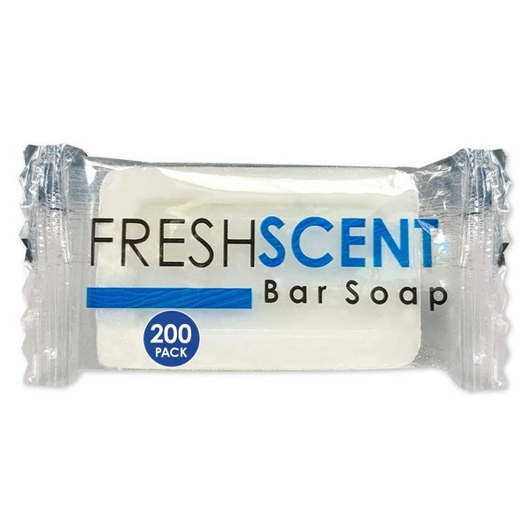 Freshscent 1.0 oz Bar Soap (200 Pack) Hotel Travel Size, Individually Wrapped, Vegetable Based, Bulk Amenities and Toiletries for Hospitality
