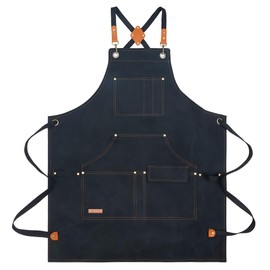 BBQ apron for men women,chef bbq work apron,Adjustable Canvas Apron with 7 Pockets,Crossback,Waterproof, lightweight (Black)