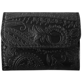 VINCENT CRAFTED Tochigi Leather Paisley Ultra Small Wallet PABLO Trifold Wallet Mini Wallet for Women Men Genuine Leather Nume Leather Wallet Compact Wallet, Black