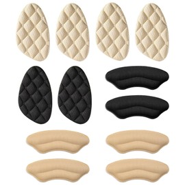 TopBine 6 Pack Metatarsal Pads, Ball of Foot Cushions, Heel Pads Inserts for Too Big Shoe, Reduce Foot Pain, No Slip Heel Grips Liners Shoe Pads for Loose Shoe, Blisters (Beige+Black)