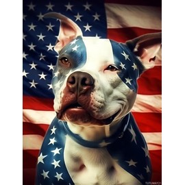 TUTUMAY21 Pitbull Dog with American Flag Diamond Painting Kits Pitbull Dog Diamond Art for Adults, for Home Wall Decor Bedroom Decor or Gifts 12x16 inch