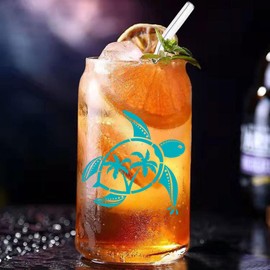 Fenmshairy Sea Turtle Drinking Glass Cup 16 Oz with Bamboo Lid and Straws, Iced Coffee Beer Cocktail Glass Tumbler, Holiday Christmas Birthday Gift for Dad Mom Sister Friends Bestie