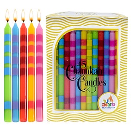 Ner Mitzvah Dripless Chanukah Candles Standard Size, Wave Etched Multicolored Hanukkah Candles Fits Most Menorahs, Premium Quality Wax for All 8 Nights of Hanukkah - Count 45