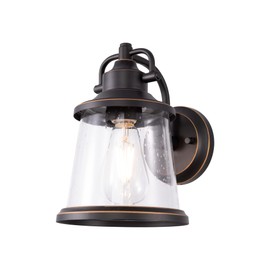 GRUENLICH Outdoor Wall Lantern, Wall Sconce as Porch Lighting Fixture, E26 Medium Base, Metal Housing Plus Seeded Glass, Oil Rubbed Bronze Finish, Bulb Not Included, 1-Pack