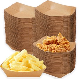 RALAHBEIFM 200 Pack 3 Lb Paper Food Boats, Disposable Brown Food Trays, Kraft Paper Boats for Serving Food, Paper Nacho Trays for Hot Dog, Fries, Popcorn Sauce, BBQ, Picnic, Party, Wedding, Christmas
