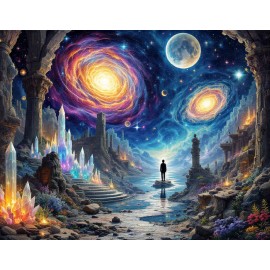 A Figure Amid Crystals on a Cosmic River Flowing from Galaxies Print 18 x 24