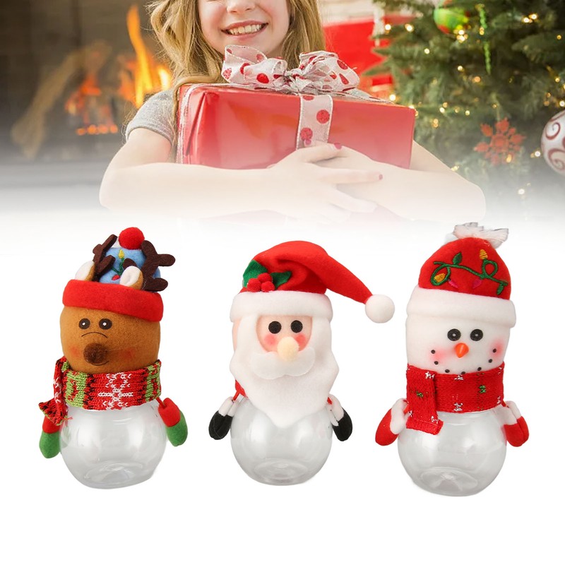 3pcs Christmas Candy Jars Transparent Clear Plastic Biscuits Jars Decorative