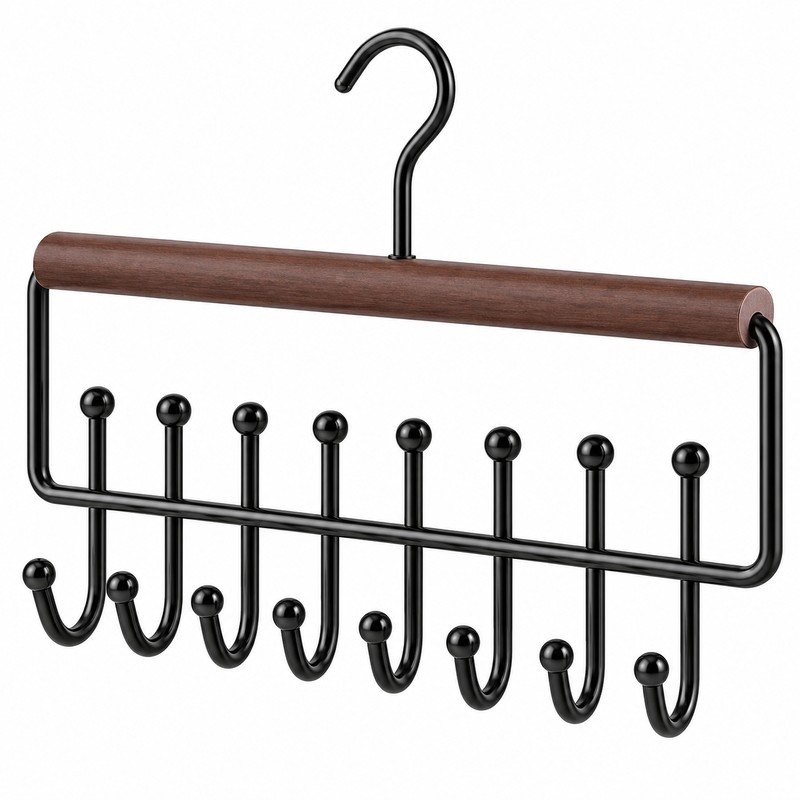 16-Hook Strap Clothes Hanger - Brown Two-Row Organizer for Bras,