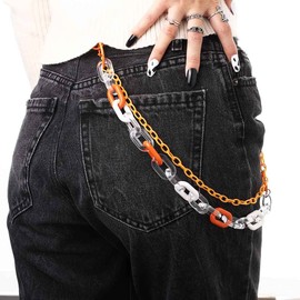 Bounzhi Cute Pants Jean Chain Layered Keychain Punk Colorful Pendants Heart Pocket Trousers Chain Hiphop Rock Wallet Chains Body Jewelry for Men and Women (Orange)