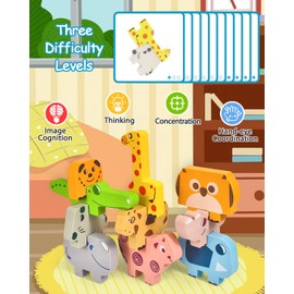 Maaacute Montessori Toys for 1 2 3 4 Year Old Boys Girls, Toddler Toys Age 2-4, 10 Pack Wooden Animal Blocks Sorting & Stacking Education Toddler Puzzles Toy,1 2 3 4 Year Old Girl Boy Birthday Gifts