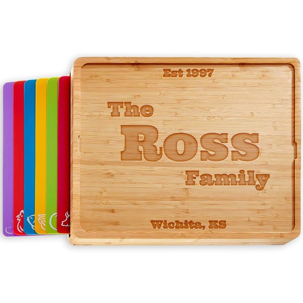 Personalized Easy-to-Clean Bamboo Wood Cutting Board with set of 6