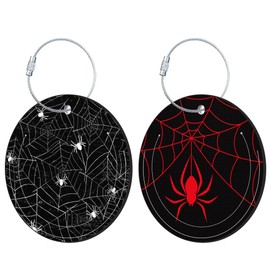 iapodiad Round Cute Luggage Tags 2 Pack Spider on Spider Web Creative Baggage Tags,Cruise Travel Baggage Suitcases Tag with Stainless Steel Loop ID Tag Privacy Flap