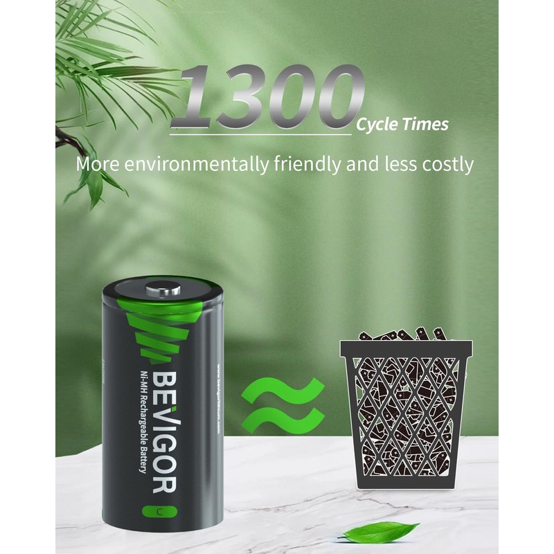 BEVIGOR Rechargeable C Batteries, 5000mAh 1.2V NiMH PreCharged C Cell