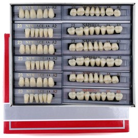 168 dientes falsos dentales de resina acrílica completa, 23 tonos de color, material superior A2+materiales dentales inferiores para reemplazo, bricolaje o Halloween