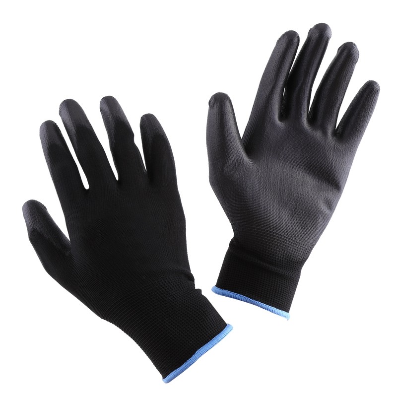 Black 12 Pairs PU Safety Coating Palm Work Gloves Grip