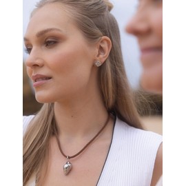 Purelei® Shell Necklace with Twisted Cord - Maritime Pendant & Stainless Steel in Gold, Silver or Rose Gold - 40-45cm - Dark Brown - Summer Boho Style, Stainless Steel, Abalone