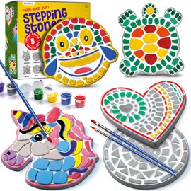Dan&Darci Stepping Stones Painting Kit for Kids - Outdoor Crafts - Paint 5 Garden Stone - Unicorn Craft Kits for Boys, Girls Ages 6-12 - Gifts for Boy, Girl Age 6, 7, 8, 9, 10 + Year Old - Summer Gift