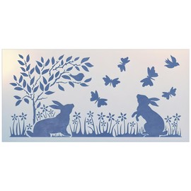 Bunny Garden Border Stencil - 22" x 10.5" DIY Art & Craft Reusable Sturdy Flexible Painting Template 10 mil Plastic Mylar Wall Floor Tile Craft Stencils - The Artful Stencil