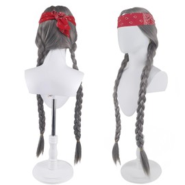 ZNTU Braided Rocker Wig with USA Bandana - Long Heat-Resistant Synthetic Hairpiece for Men - Ultimate 60s Look with American Flag Headband