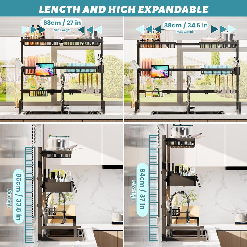 ADBIU Over The Sink Dish Drying Rack (Expandable Height and