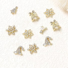 16Pcs Christmas Nail Charm 3D Alloy Snowflake Nail Rhinestones Shiny Crystal Designs Silver Gold Nail Charm Nail Jewelry Gems Winter Holiday Nail Charm for Women Acrylic Nails Decorations Supplies