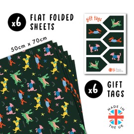 CENTRAL 23 Dog Wrapping Paper - 6 Sheets Of Green Gift Wrap - Running Dogs - For Men Women - Dog Lovers - Birthday Anniversary Christmas - Comes With Stickers