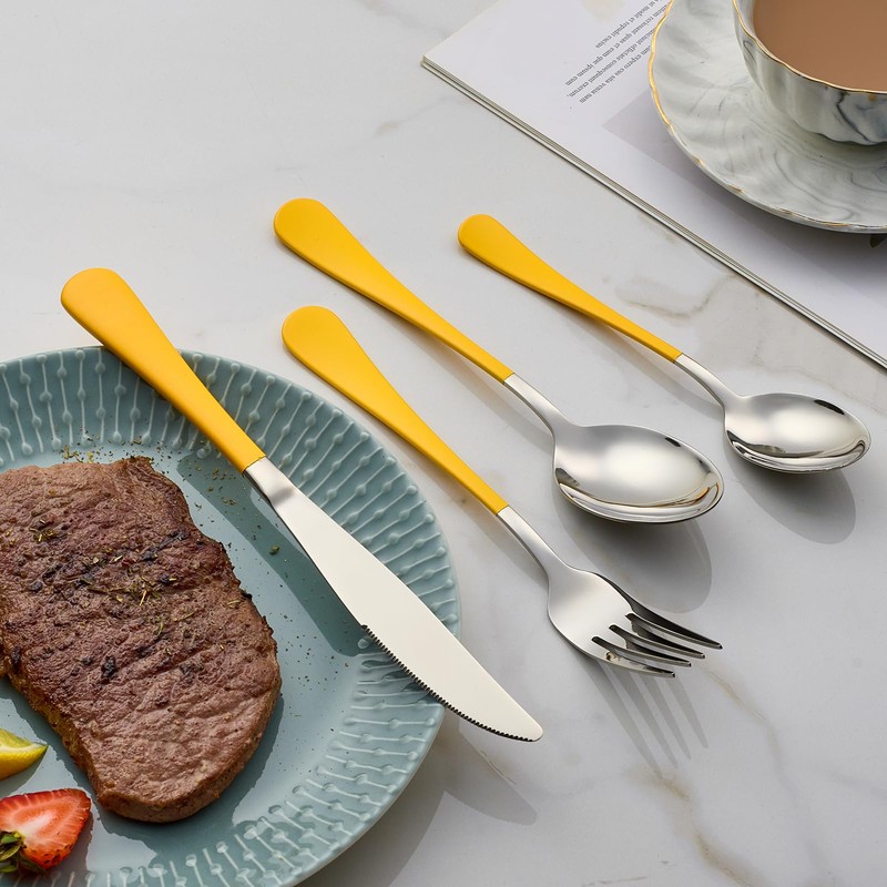 Onlycooker 20-Piece Yellow Silverware Set 18/0 Stainless Steel Flatware Yellow