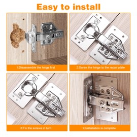 Zocipro 8Pcs Hinges Repair Plate, Stainless Steel Hinge Repair Kit with Screws, Kitchen Cabinet Cupboard Door Hinge Repair Plate Brackets for Kitchen Furniture Wardrobe