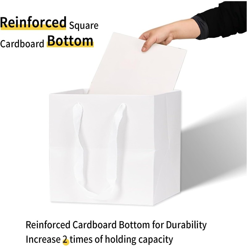 Aosric White Square Gift Bags with Tissue Paper, 4 Pack