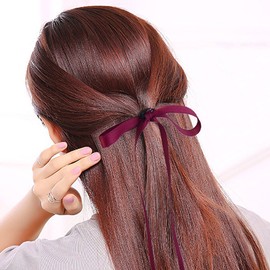 Set of 6 Assorted Colour Fashion Satin Ribbon Hair Bow Tie Bands Hair Rope Rubber Bands Ponytail Holder for Lady