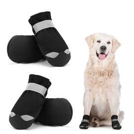 Dociote dog shoes, paw protector with non-slip sole, reflective strap, Velcro waterproof snow shoes for medium or large dogs, pack of 4