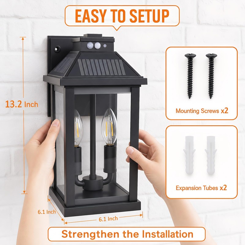 Solar Porch Lights Outdoor: Solar Wall Sconce Lights with Motion