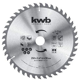 KWB 250 X 30 Builders Circular Saw Blade for Table SAWS, Alternating Tooth for Medium CUTS, Z-42 Teeth, 250 X 30 MM