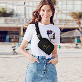 Gitus Belt Bag Fanny Pack Crossbody Bags with Initial Letter Patch Cute Stuff Birthday Gifts for Teenager Girls Trendy Preppy Stuff for Teen Girls Cool Stuff for Teens, Black, 7.8 * 2.4 5 inches, J