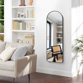 Arched Bathroom Mirror, 16"x48" Black Arched Mirror for Bathroom, Wall Mounted Mirror, Gold Vanity Wall Mirror w/Metal Frame for Bedroom, Entryway, Living Room, Vertically Hanging