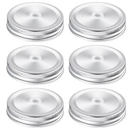 6Pack Canning Lids,Mason Jar Canning Lids with 70mm Silver Metal Straw Hole Mason Jar Lids for Canning