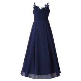 Happy Rose Long Chiffon Flower Girls Juniors Bridesmaid Dress Navy 10