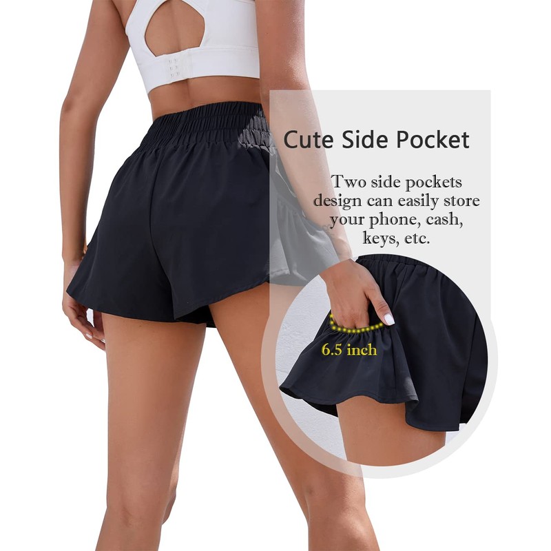 BMJL Women's High Waisted Athletic Running Shorts, Black, Medium