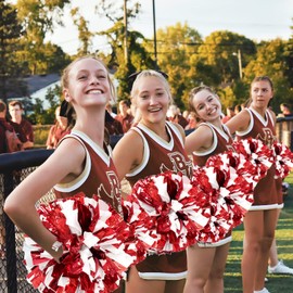 4Pcs Metallic Cheerleading Pom Poms, Creatiee 2 Pair Cheerleader Cheering Squad Pompoms for School Sports Dance Games Team Spirit Cheer (Red-White)